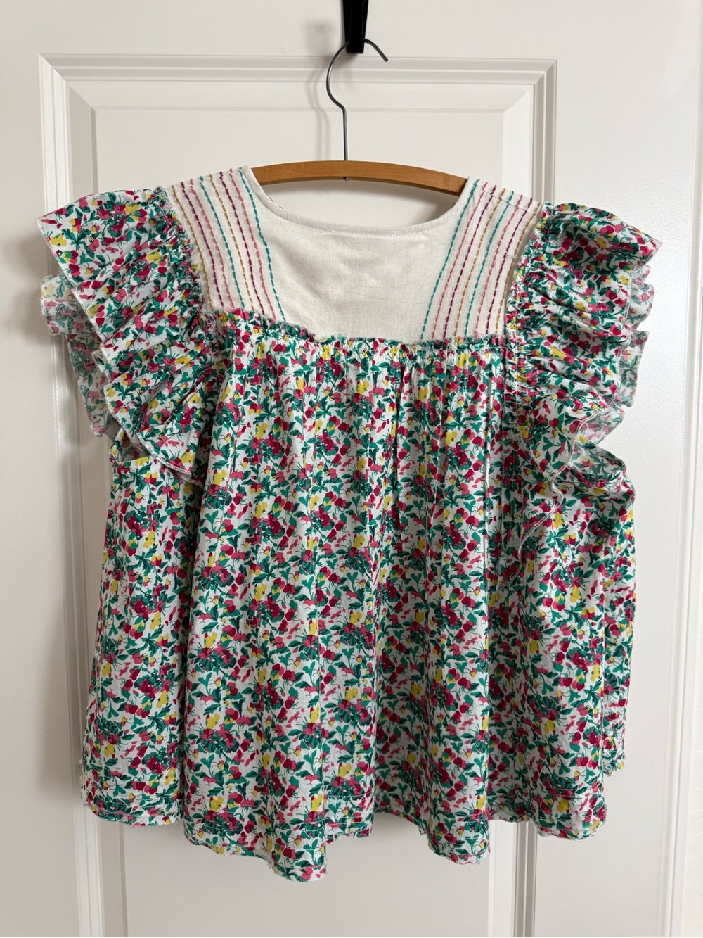 THML floral embroidered flutter sleeve top - Picture 4 of 5